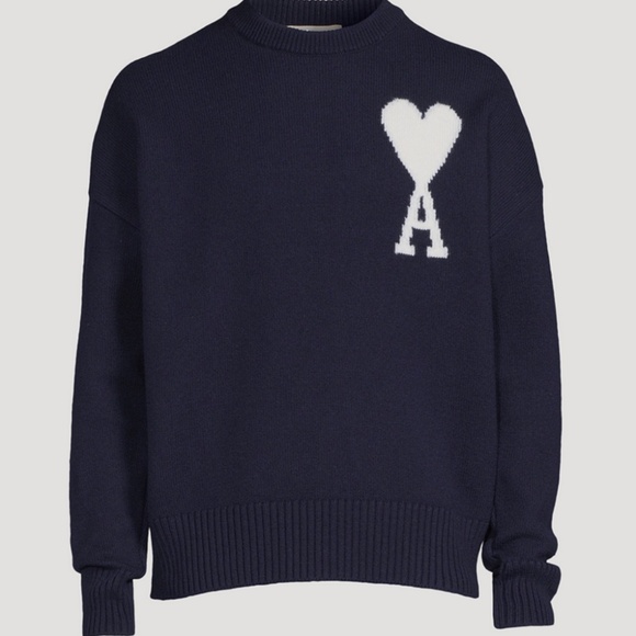Ami Paris Blue Navy Oversize Ami De Coeur Small - Picture 1 of 5